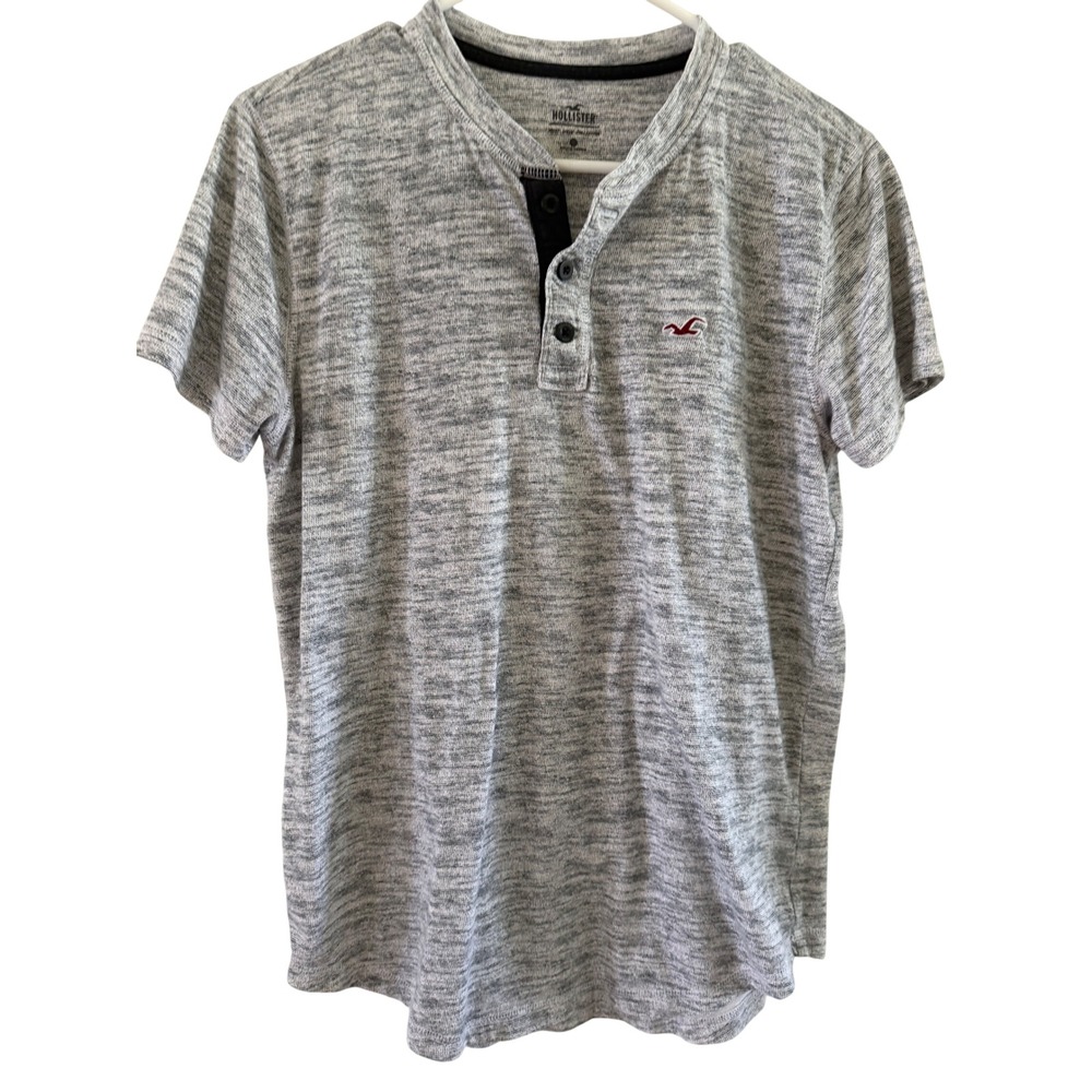 Hollister Mens Gray Space Dye Short Sleeve Henley Shirt Size small